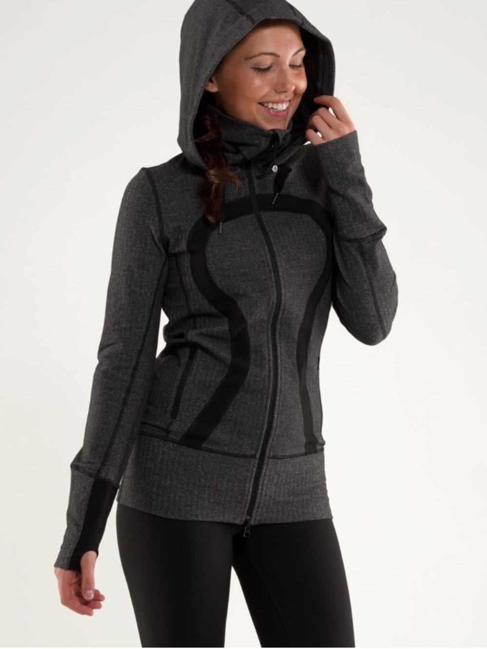 Lululemon Stride Jacket Brushed Heathered Deep Coal Herringbone Full Zip Hoodie